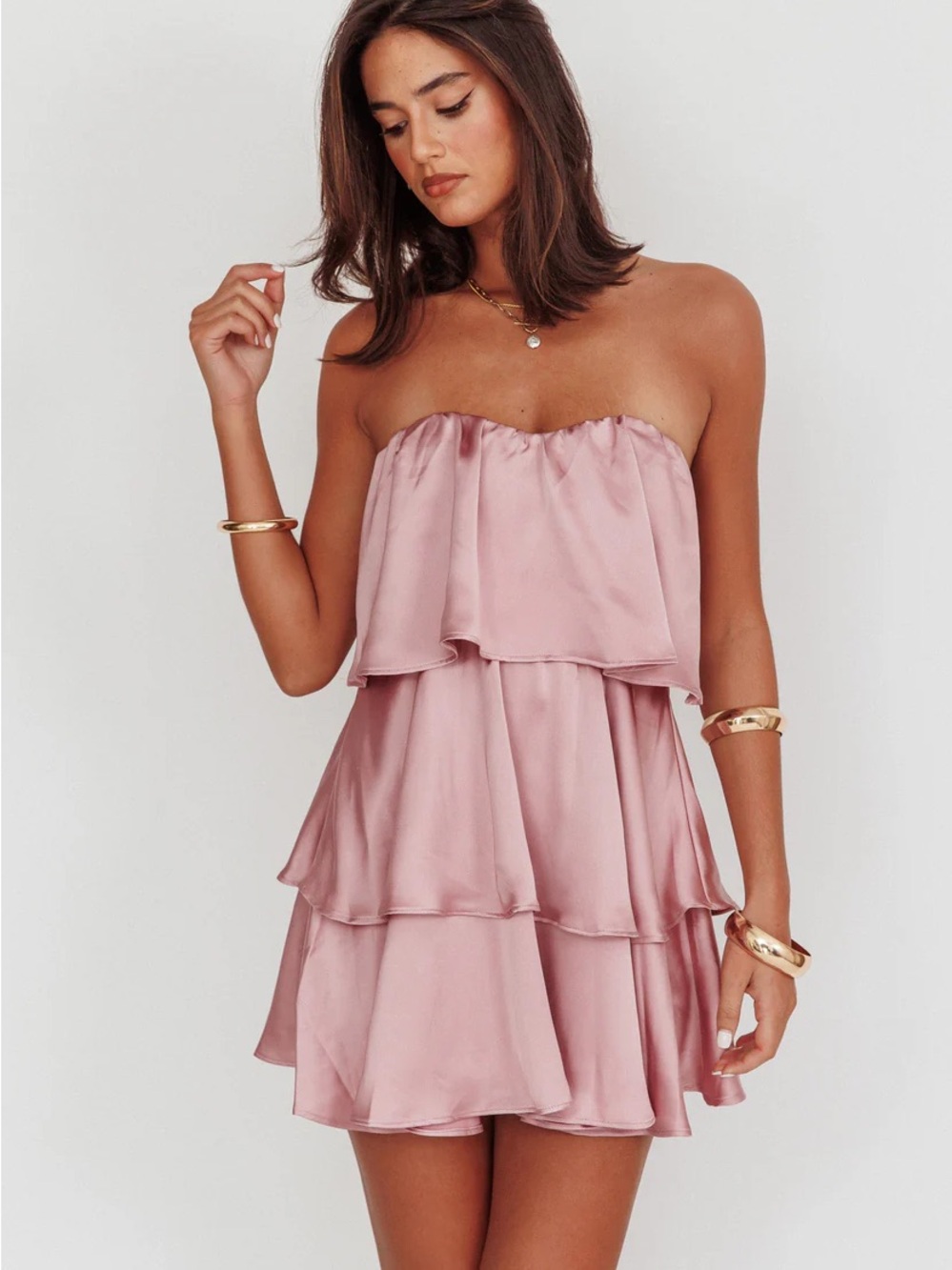 Behati Tiered Satin Mini in Dusty rose Selfie Leslie NWT PROM after party